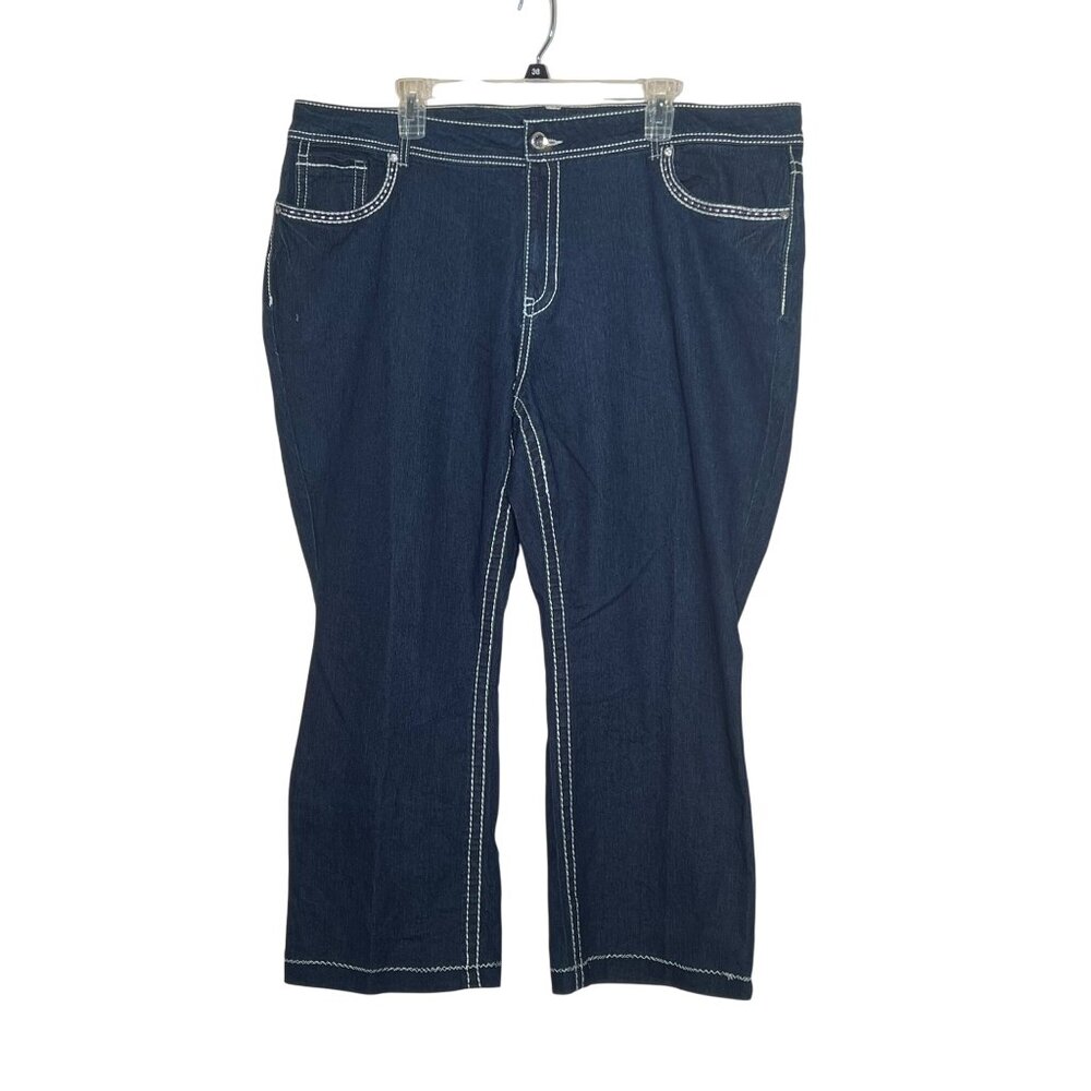 Faded Glory 24W Womens Embroidered Pocket Dark Wash Bootcut Jeans Plus Size